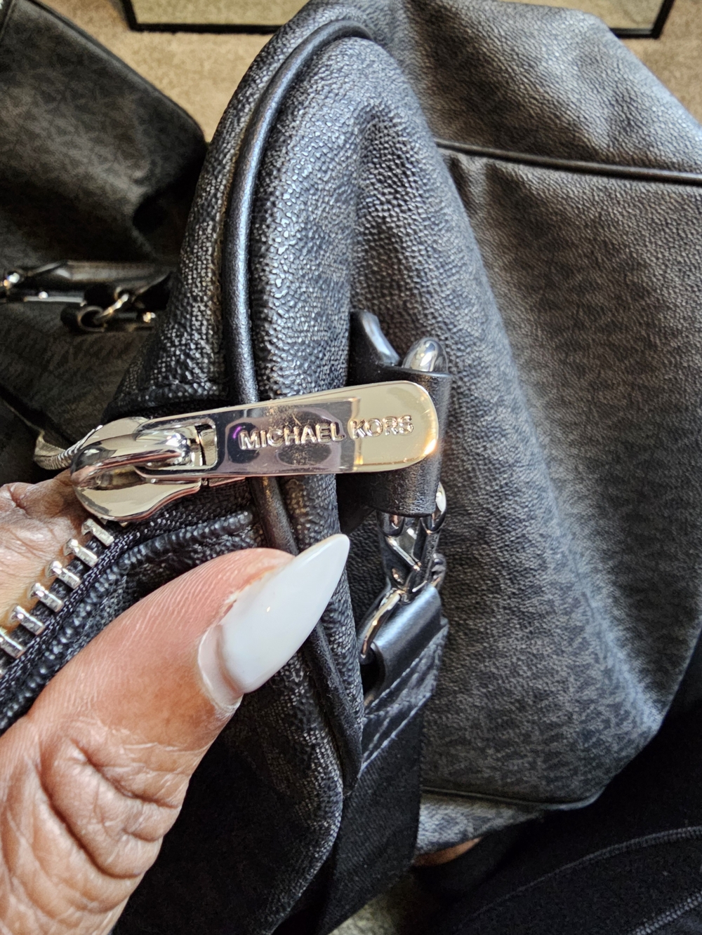 Michael Kors Black Gray MK Monogram Travel Duffel Bag - Picture 6 of 14